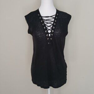 IRO Tissa Lace Up 100% Linen Tank Top Black Size XS